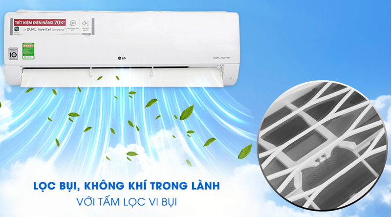 Điều Hoà LG Inverter 1 chiều 18000 BTU V18ENF Lọc sạch bụi bẩn, đảm bảo không khí trong lành với lưới lọc vi bụi