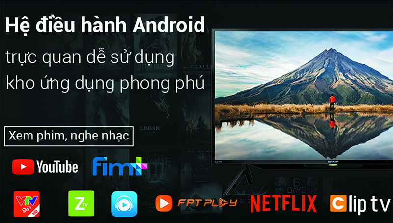 Android Tivi Sharp 32 inch 2T-C32BG1X Hệ điều hành Android 9.0 hiện đại, kho ứng dụng phong phú
