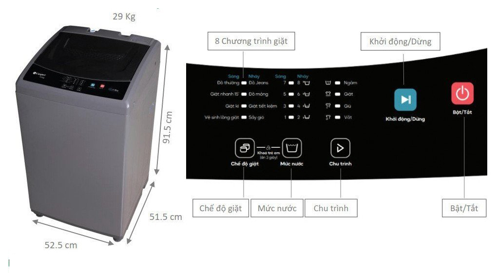 Máy giặt cửa trên 7.5kg EcoWash WT-75NG1 - Điện máy Hùng Anh