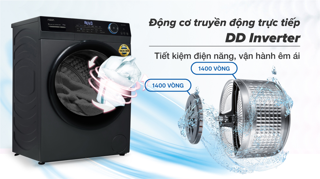 Máy giặt Aqua Inverter 10kg AQD-A1002J.BK lồng ngang