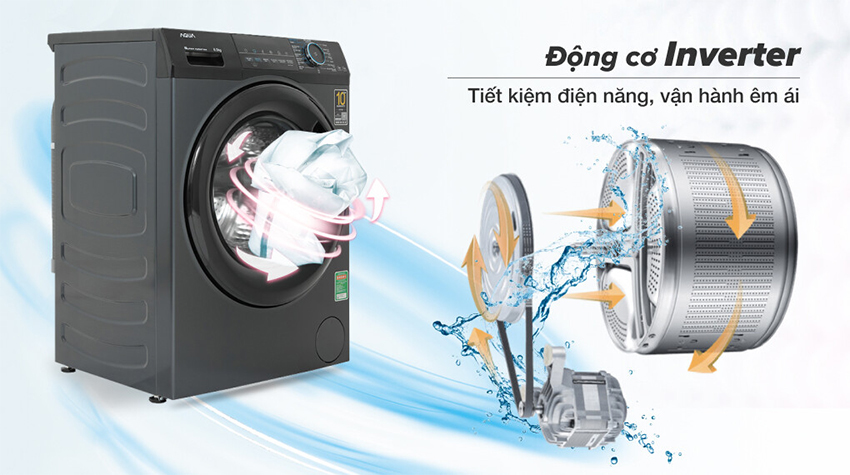 Máy giặt lồng ngang Aqua Inverter 9Kg AQD-A902J.BK